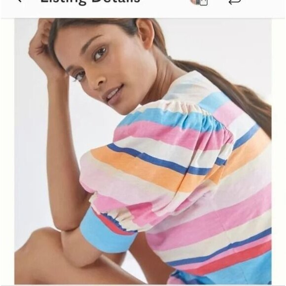 Plenty by Tracy Reece bubble sleeve Stripe Top Medium - Picture 2 of 8